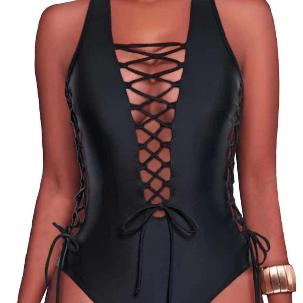 Holipick Black Lace-Up Swimsuit NWT
